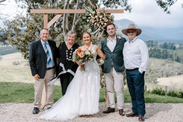 Claire and Brayden's wedding day in Megalong Valley, frame 100