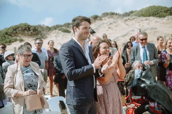St Andrews Beach Recreation Hall wedding, Simone and Sam, frame 092