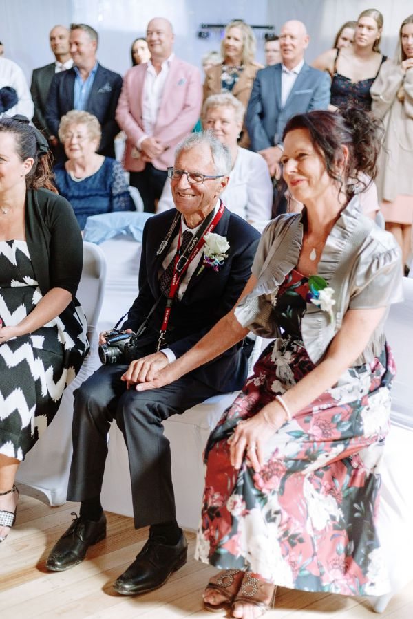 St Andrews Beach Recreation Hall wedding, Simone and Sam, frame 125