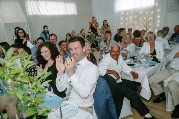 St Andrews Beach Recreation Hall wedding, Simone and Sam, frame 318