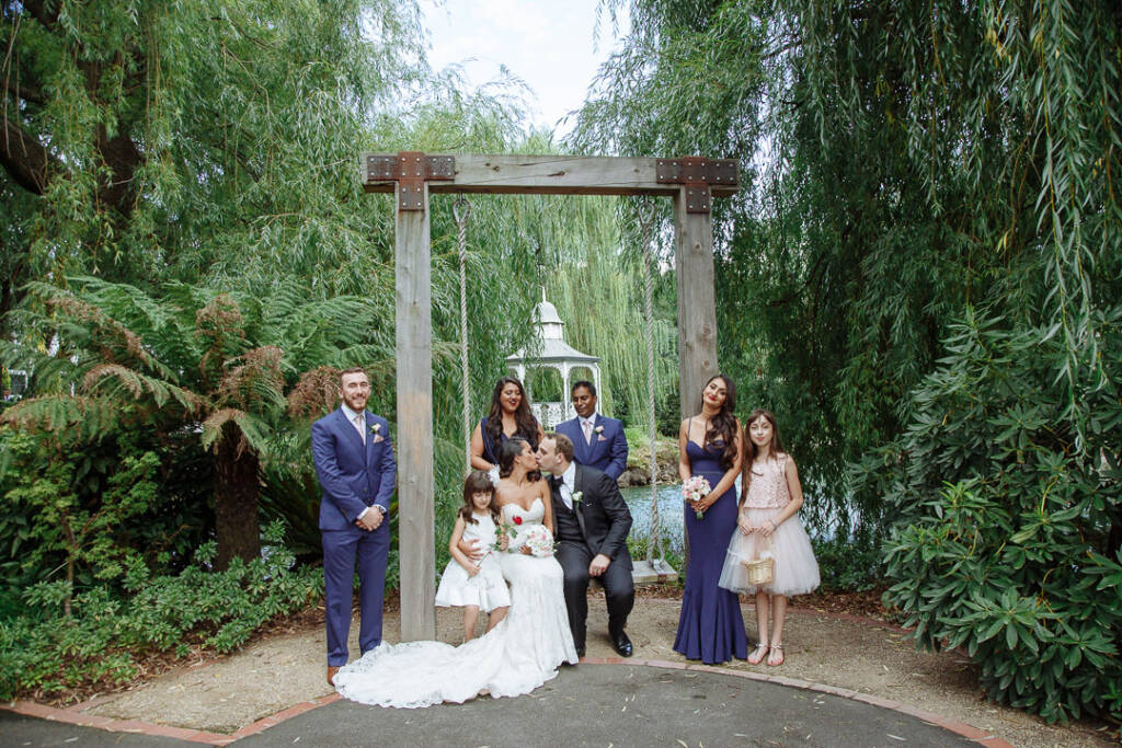 The whole party gathers at the great timber swing frame