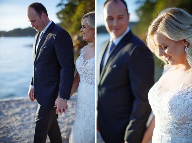 Two photos show Sabine and Arthur holding hands beside the water at Bradleys Head