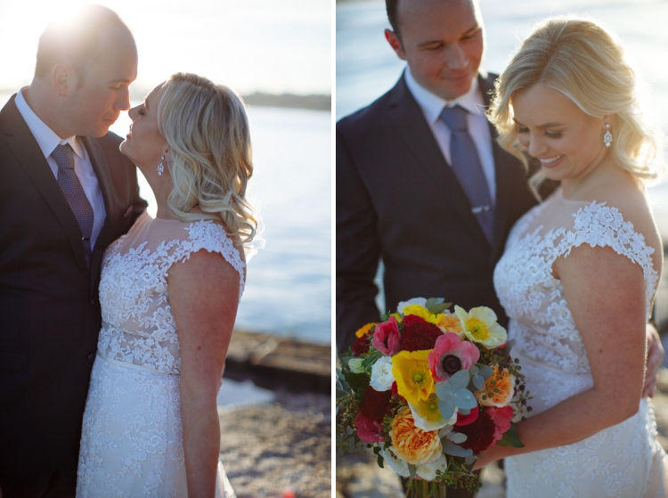 Two close portraits show Sabine and Arthur leaning together and looking towards her bouquet