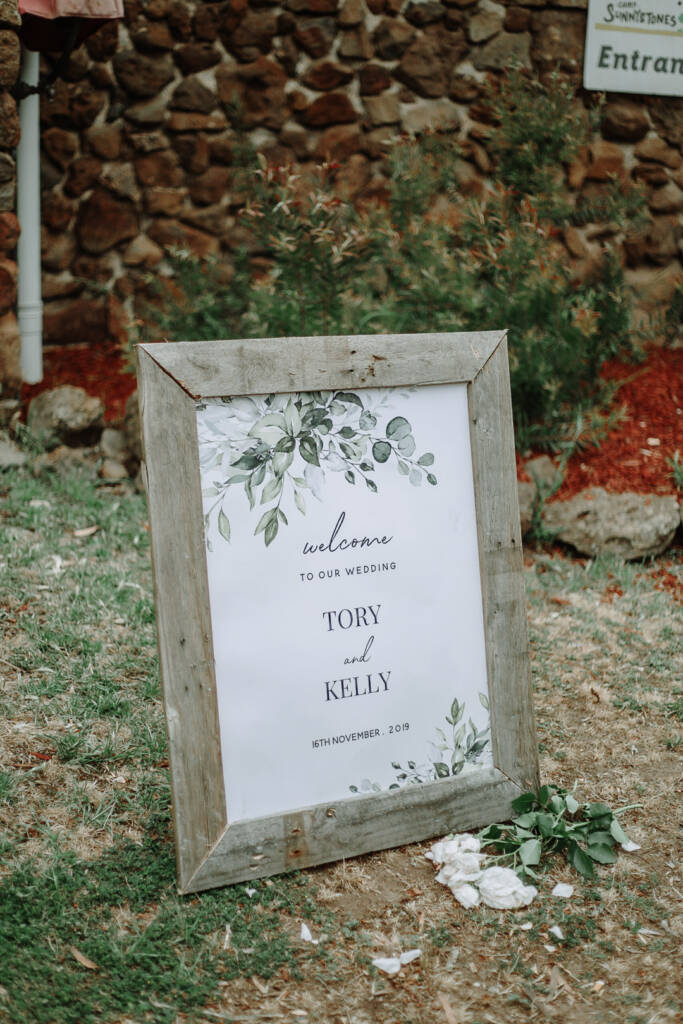 A personalised welcome sign stands beside the stone entrance at Sunnystones.