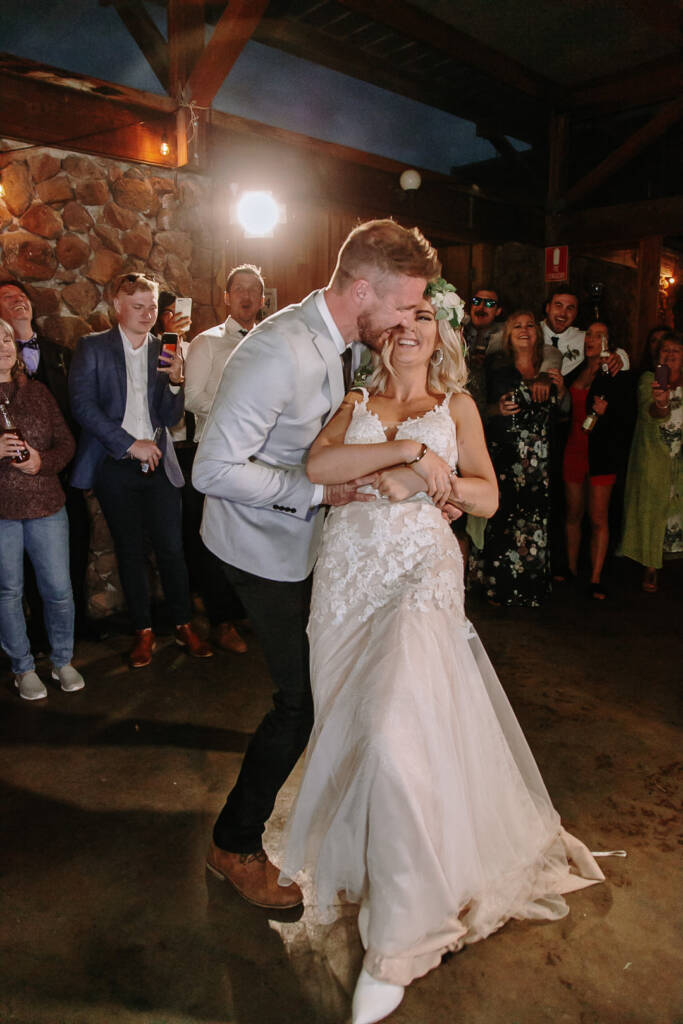 Kelly and Tory dance with their arms folded between them at Sunnystones.