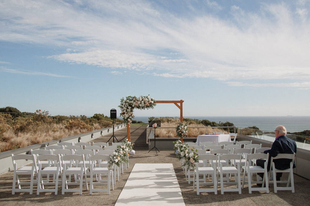 The National Golf Club's ocean-view wedding ceremony terrace in Cape Schanck, Mornington Peninsula.