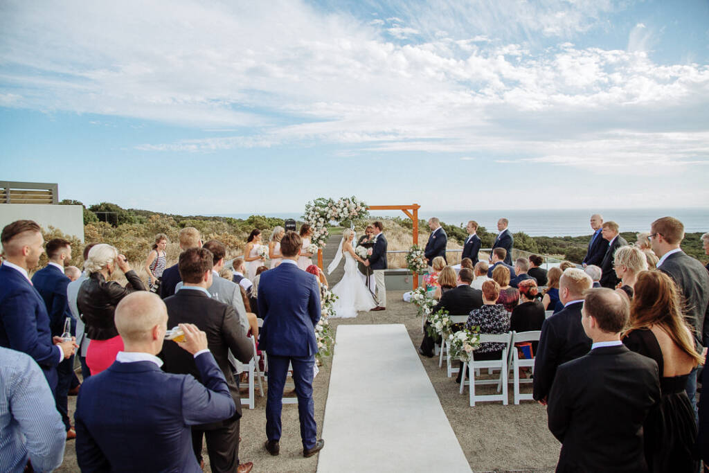 Aasher and Nick's ocean-view terrace ceremony at The National Golf Club on the Mornington Peninsula.