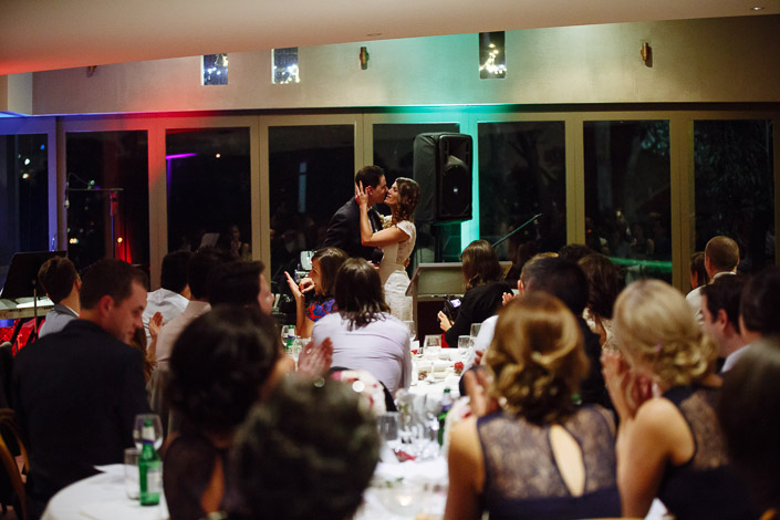 Guests applaud as Pascale and Pasquale kiss at Boulevard in Kew.