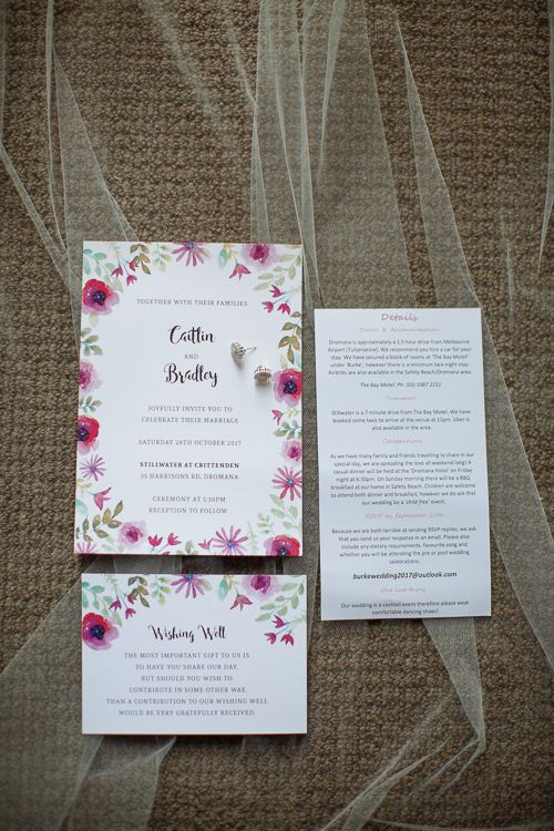Floral wedding invitation suite for Caitlin and Bradley – stationery details