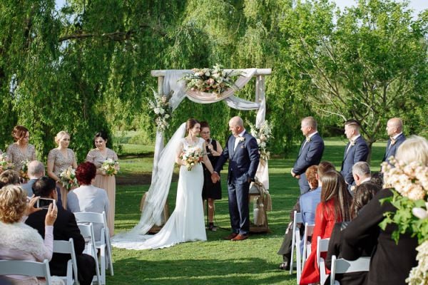 Guests looking on during the garden ceremony, Mornington Peninsula