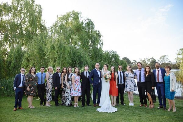 Guests embracing the newlyweds after the ceremony, Dromana