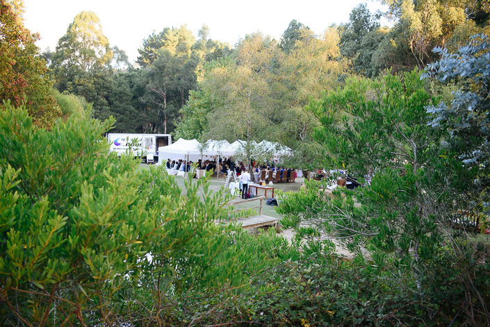 The marquee reception sits among trees at Pennyroyal Otways Retreat in the Otways