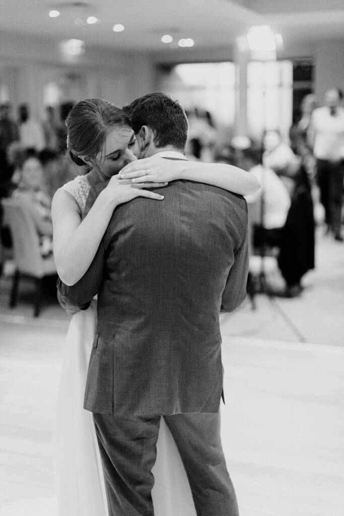 Sue holds Chris during their first dance at Riversdale Golf Club.