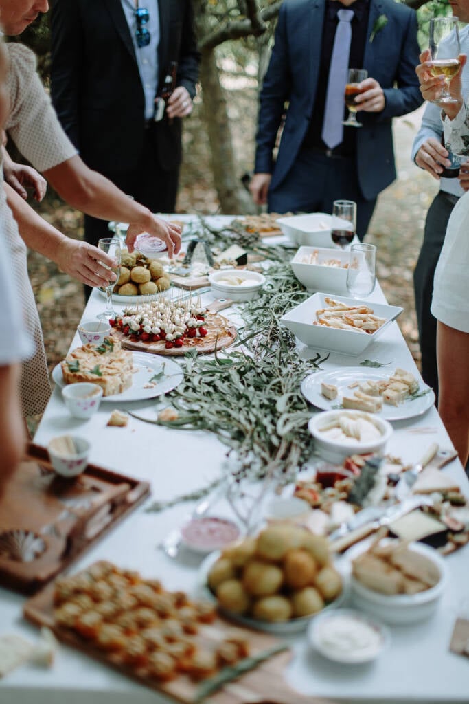 Canapés and foliage decorate the outdoor table at Strathvea Guesthouse.
