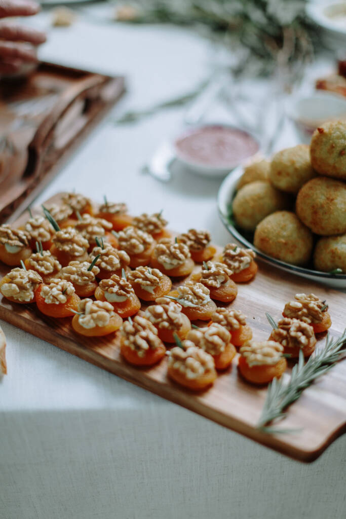 Walnut-topped canapé bites are arranged for guests at Strathvea.
