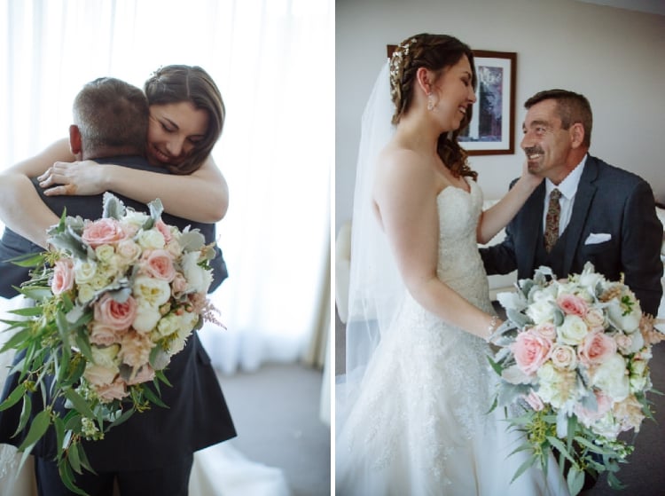 Two photos show Shannon hugging a grey-suited man and smiling beside him.