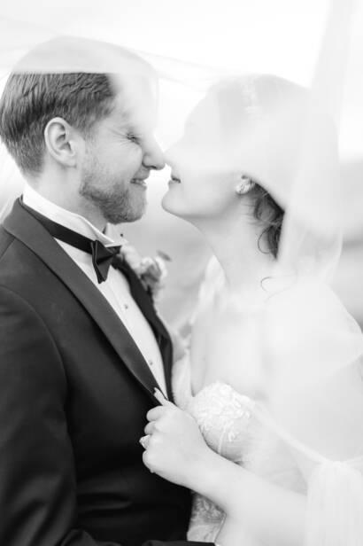 Nose to nose beneath the veil, soft light through the tulle