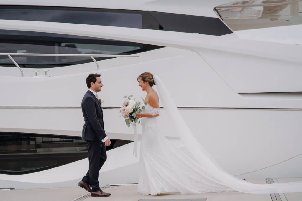 Jacqueline and Gionatan's first look on the marina boardwalk at The Spit, Mosman