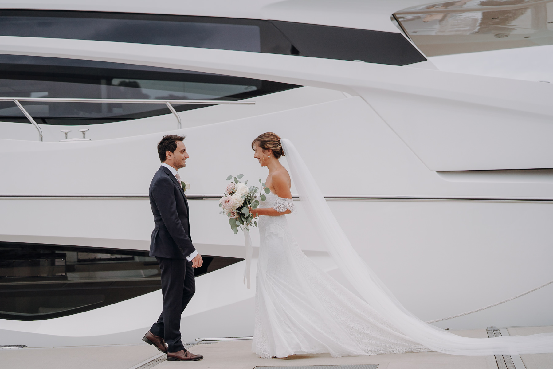 Jacqueline and Gionatan's first look on the marina boardwalk at The Spit, Mosman