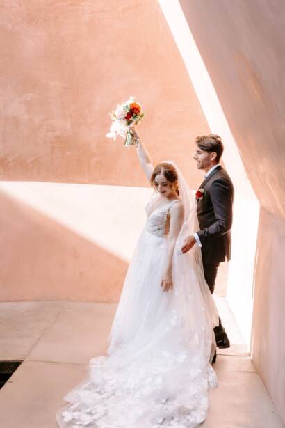 Bouquet raised high inside the Skyspace at the National Gallery of Australia, Canberra