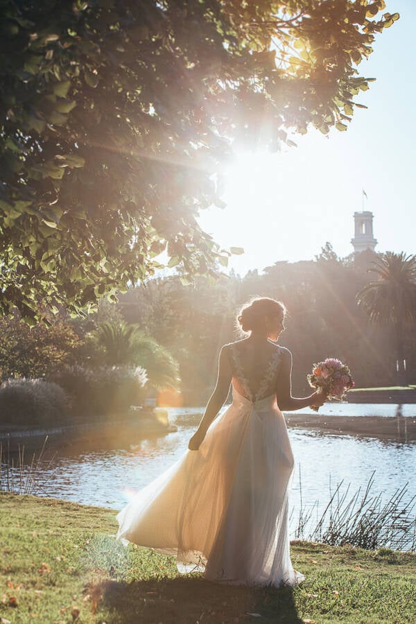 Frances beside the Ornamental Lake at Royal Botanic Gardens Melbourne Royal Botanic Gardens Melbourne Wedding Photo Melbourne CBD