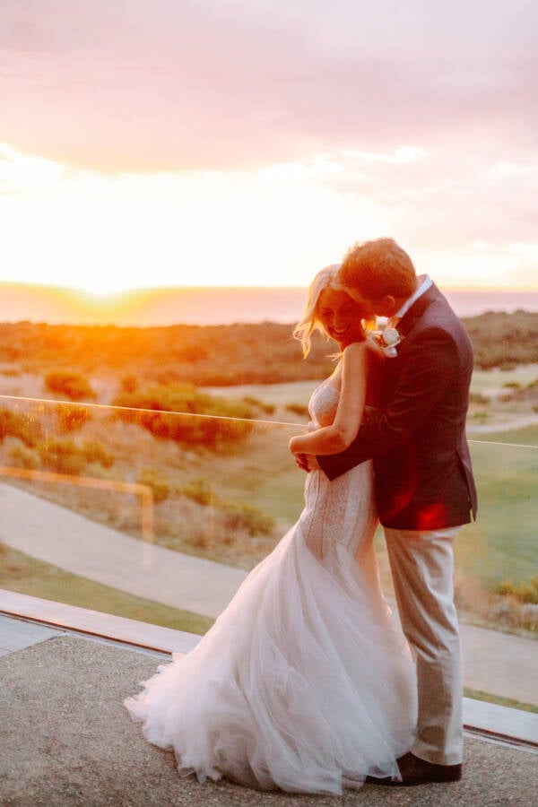 Aasher and Nick at sunset at The National Golf Club, Cape Schanck The National Golf Club Wedding Photo Mornington Peninsula